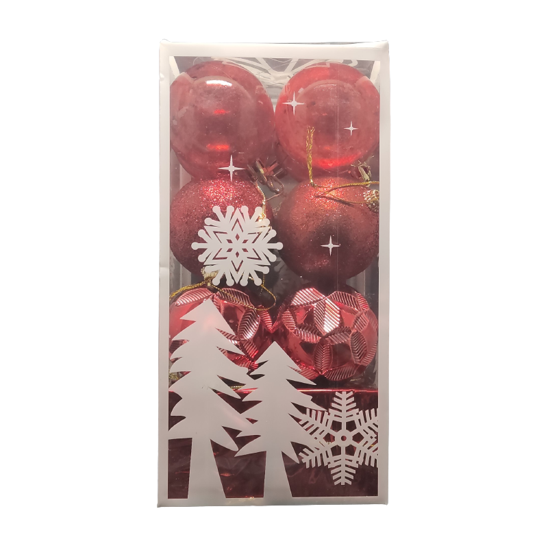 Globuri brad Craciun, rosu sidefat, 55-60mm, set 12 buc