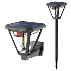 Lampa Solara LED, Kaveny, Tip Felinar, pentru Perete/Sol, 10.8 x 12.3 x 46 cm, 3 Moduri, Lumina Calda, din ABS si PP, Negru