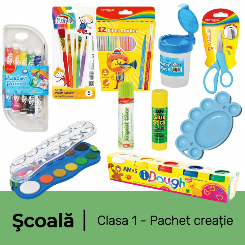 Pachet rechizite scoala clasa 1, PACHET CREATIE, fata/baiat, 10 piese