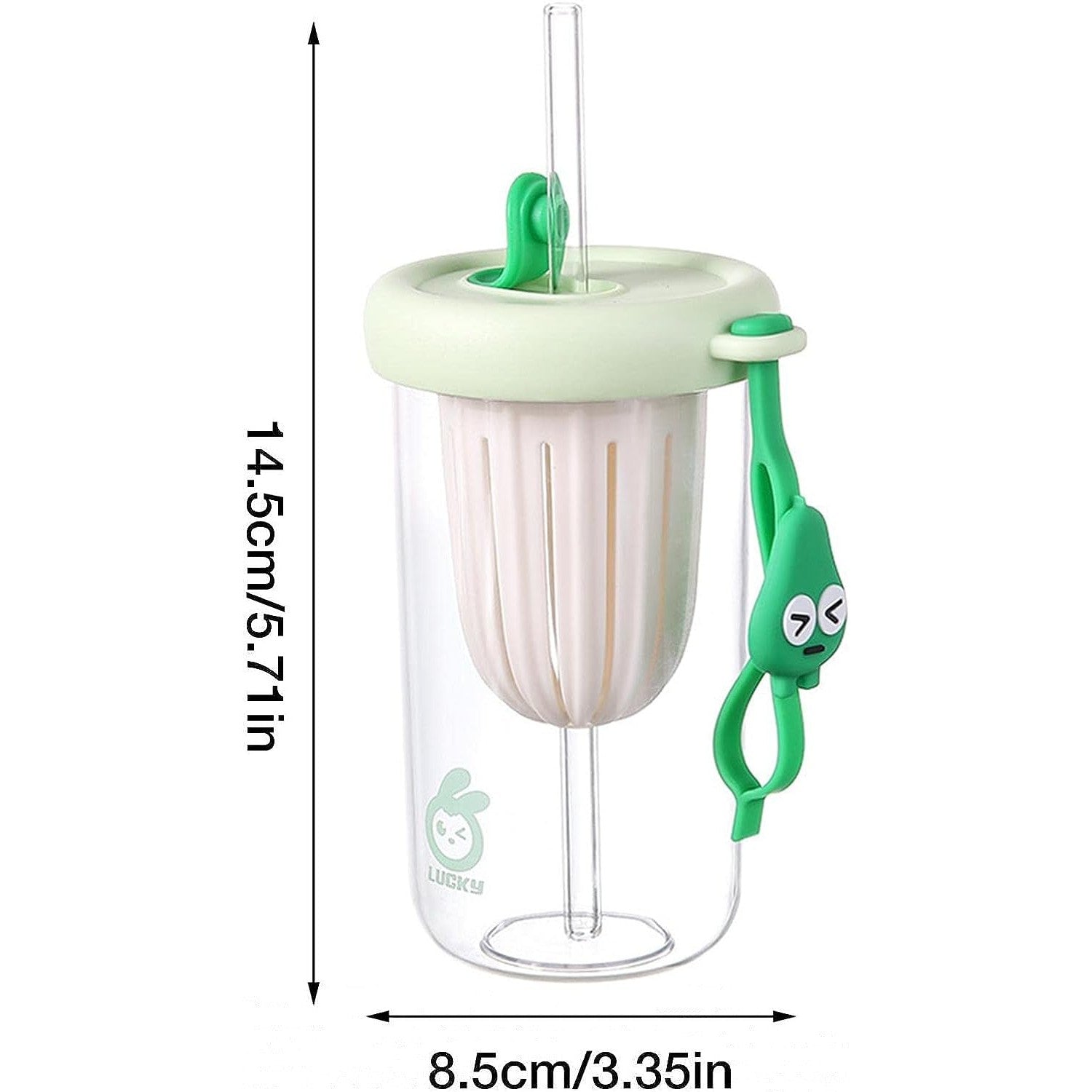 Pahar din silicon, cu capac si pai, pentru copii, Kaveny, anti-cadere, compartiment pentru fructe/ceai/gheata, rezistent la temperaturi inalte, 500ml, Verde, 14.5x8.8x20 cm