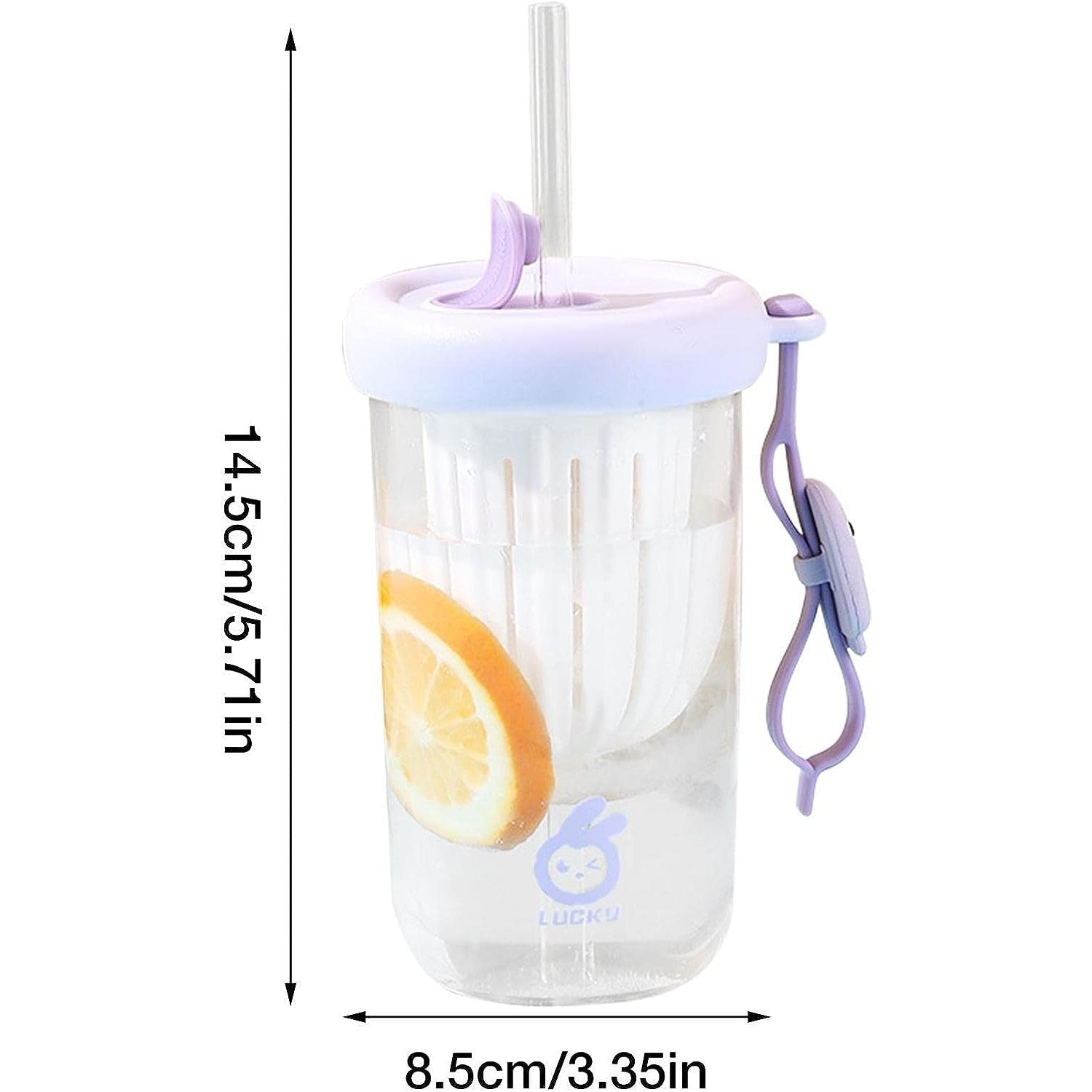 Pahar din silicon, cu capac si pai, pentru copii, Kaveny, anti-cadere, compartiment pentru fructe/ceai/gheata, rezistent la temperaturi inalte, 500ml, Mov, 14.5x8.8x20 cm