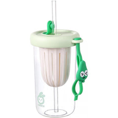 Pahar din silicon, cu capac si pai, pentru copii, Kaveny, anti-cadere, compartiment pentru fructe/ceai/gheata, rezistent la temperaturi inalte, 500ml, Verde, 14.5x8.8x20 cm