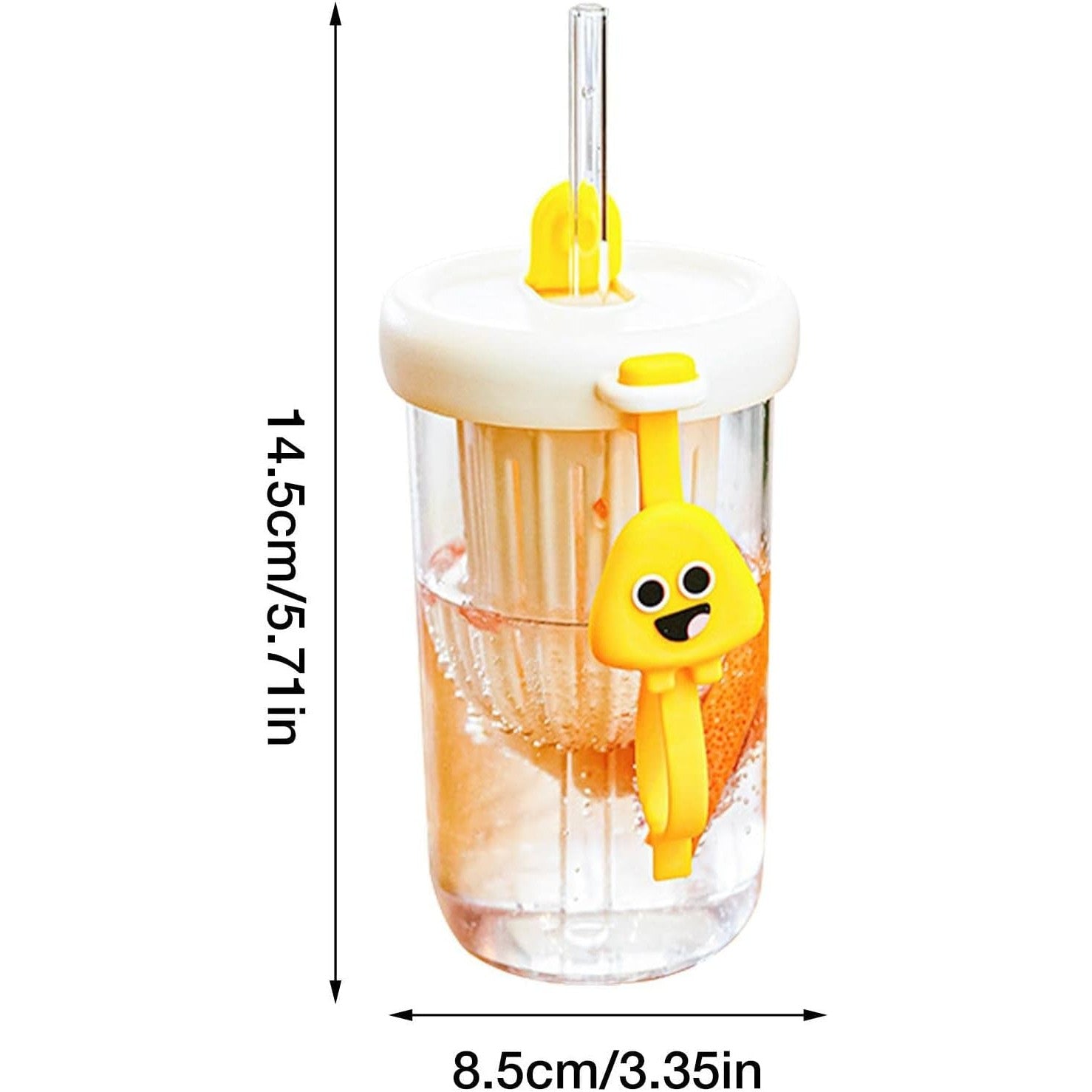 Pahar din silicon, cu capac si pai, pentru copii, Kaveny, anti-cadere, compartiment pentru fructe/ceai/gheata, rezistent la temperaturi inalte, 500ml, Alb, 14.5x8.8x20 cm