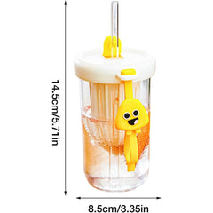 Pahar din silicon, cu capac si pai, pentru copii, Kaveny, anti-cadere, compartiment pentru fructe/ceai/gheata, rezistent la temperaturi inalte, 500ml, Alb, 14.5x8.8x20 cm