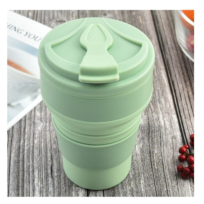 Pahar pliabil din silicon Kaveny, pentru calatorii, camping, 350 ml,  8.2x6.3x9.1 cm, verde