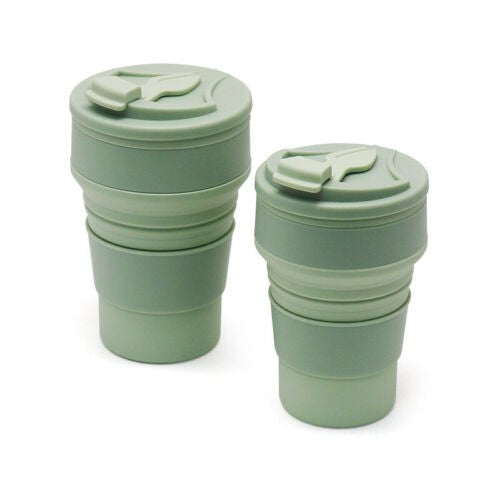 Pahar pliabil din silicon Kaveny, pentru calatorii, camping, 350 ml,  8.2x6.3x9.1 cm, verde