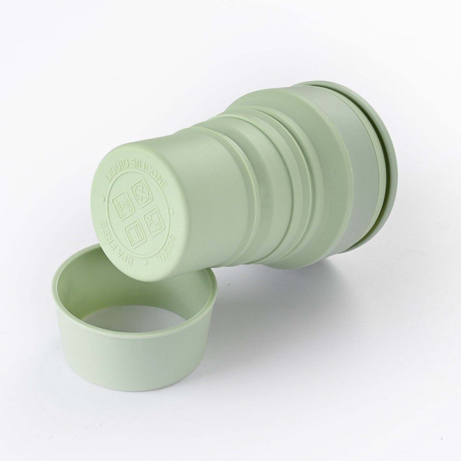 Pahar pliabil din silicon Kaveny, pentru calatorii, camping, 350 ml,  8.2x6.3x9.1 cm, verde