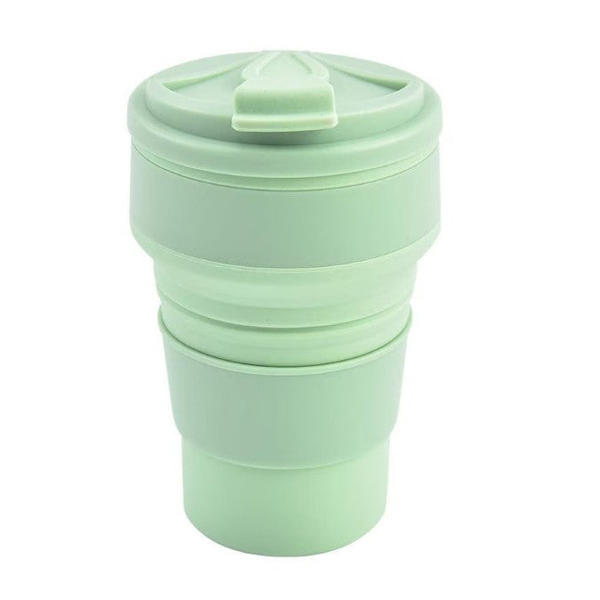 Pahar pliabil din silicon Kaveny, pentru calatorii, camping, 350 ml,  8.2x6.3x9.1 cm, verde