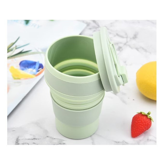 Pahar pliabil din silicon Kaveny, pentru calatorii, camping, 500 ml, verde