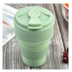 Pahar pliabil din silicon Kaveny, pentru calatorii, camping, 500 ml, verde