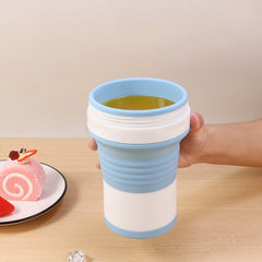 Pahar pliabil din silicon Kaveny, pentru calatorii, camping, 750 ml, pai inclus, 11.6 x 19.3 cm, albastru