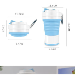Pahar pliabil din silicon Kaveny, pentru calatorii, camping, 750 ml, pai inclus, 11.6 x 19.3 cm, albastru