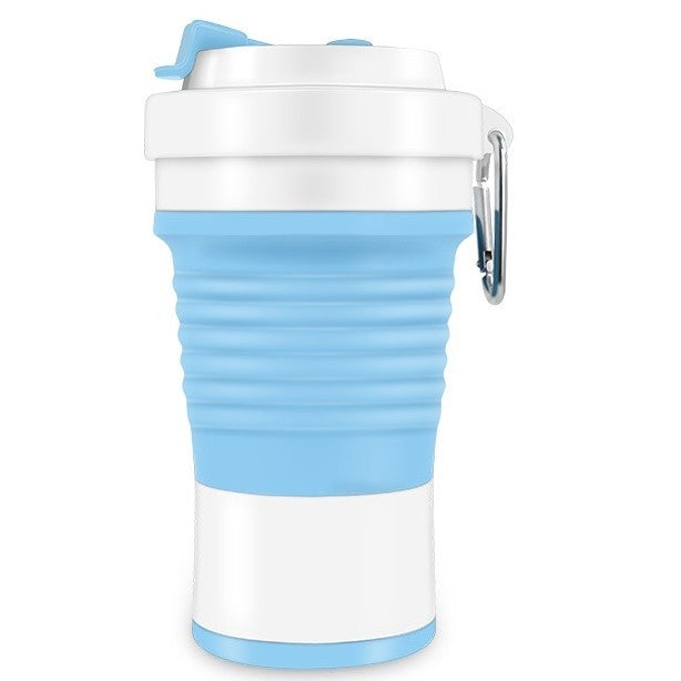 Pahar pliabil din silicon Kaveny, pentru calatorii, camping, 750 ml, pai inclus, 11.6 x 19.3 cm, albastru