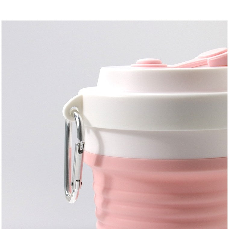 Pahar pliabil din silicon Kaveny, pentru calatorii, camping, 750 ml, pai inclus, 11.6 x 19.3 cm, roz