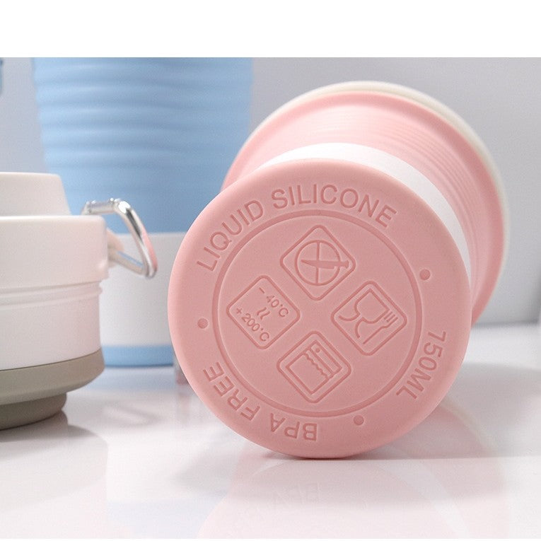 Pahar pliabil din silicon Kaveny, pentru calatorii, camping, 750 ml, pai inclus, 11.6 x 19.3 cm, roz