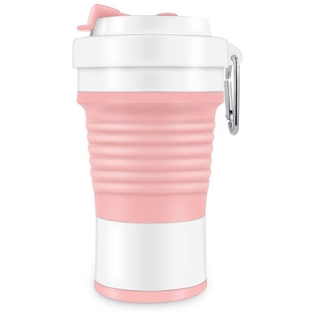 Pahar pliabil din silicon Kaveny, pentru calatorii, camping, 750 ml, pai inclus, 11.6 x 19.3 cm, roz