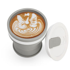 Pahar pliabil din silicon Kaveny, prentru calatorii, 350 ml, pai inclus, 9 x 9.2 cm, gri
