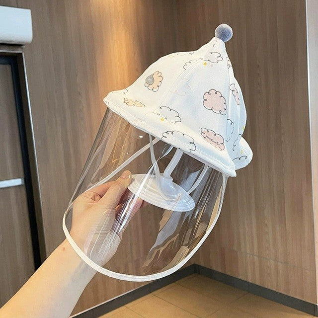Palarie de Protectie pentru Bebelusi, Kaveny, Model cu Norisori Roz, Pescareasca, de Primavara si Toamna, cu Masca si Fermoar, 48 cm, pentru 6-12 Luni, Roz