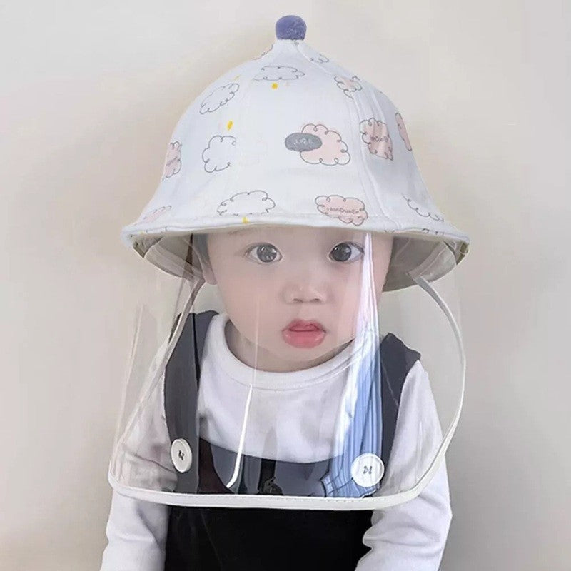 Palarie de Protectie pentru Bebelusi, Kaveny, Model cu Norisori Roz, Pescareasca, de Primavara si Toamna, cu Masca si Fermoar, 48 cm, pentru 6-12 Luni, Roz
