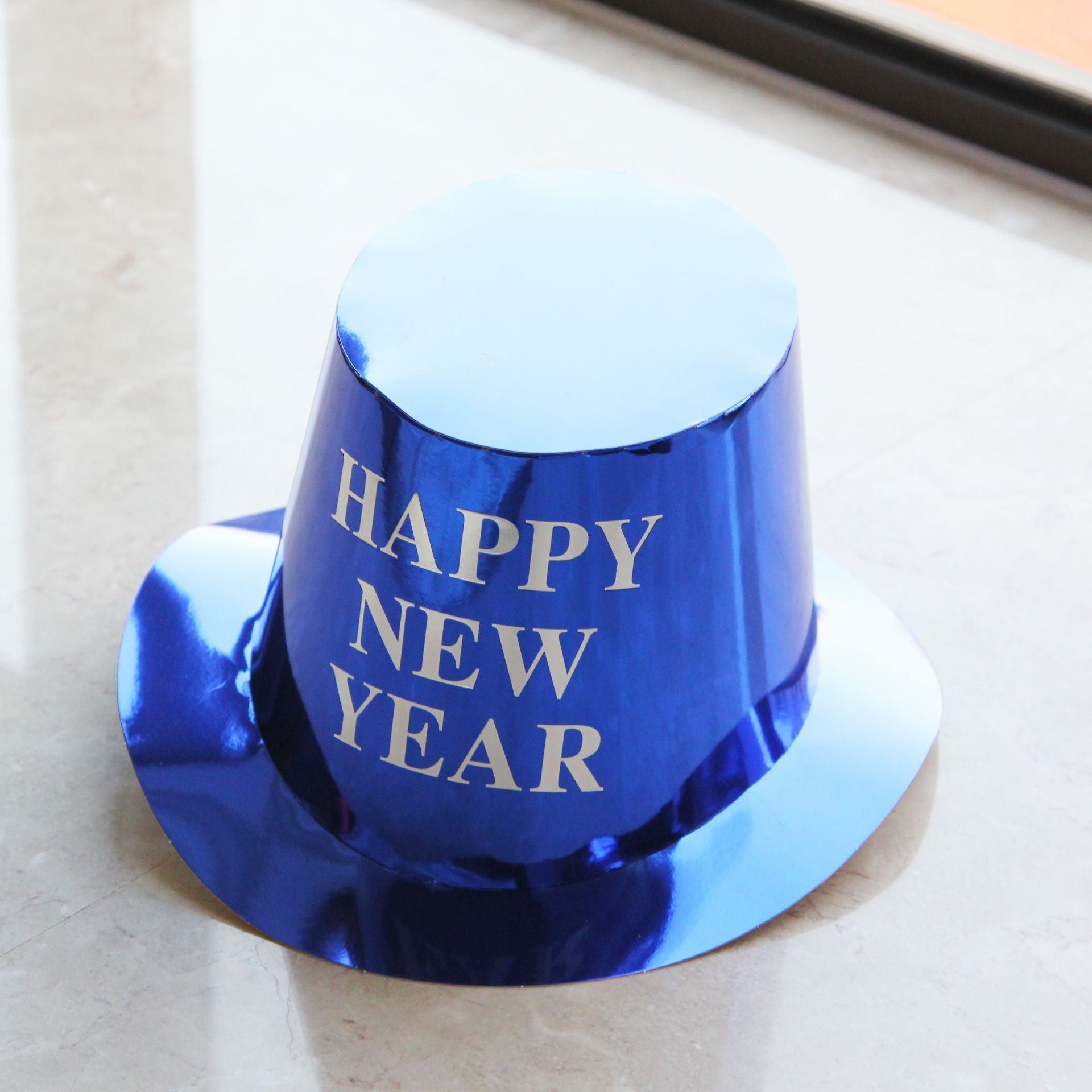 Palarie Happy New Year pentru Revelion, Kaveny, Palarie Festiva de Anul Nou, Palarie Magica din Hartie, 29 x 25 x 15.5 cm Colorata Sclipitor Albastru