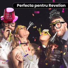 Palarie Happy New Year pentru Revelion, Kaveny, Palarie Festiva de Anul Nou, Palarie Magica din Hartie, 29 x 25 x 15.5 cm, Colorata Sclipitor Roz