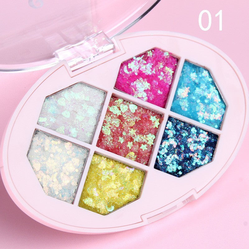 Paleta cu Glitter, Kaveny, Varianta 1, 7 Nuante, Pentru Corp si Par, 50 g, Rezistent la Apa, 9.8 x 6.8 cm, Multicolor