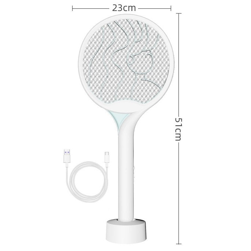 Paleta Electrica pentru Tantari, Muste si Tantari 2in1, Kadeny, Reincarcabila, Incarcare USB, 2600V, Plastic, Casa si Gradina, Anti-insecte, Stand, 23x51 cm, Alb