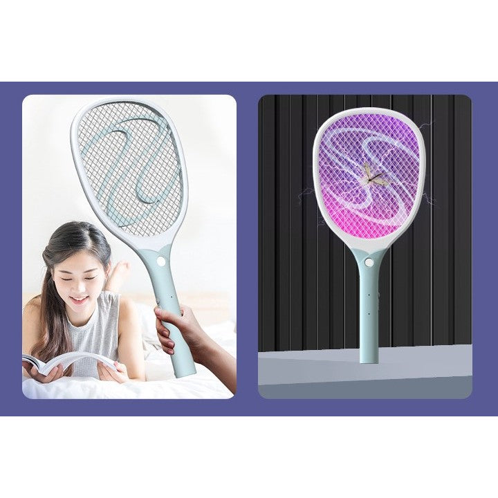 Paleta Electrica pentru Tantari, Muste sau Insecte LED, Kadeny, Reincarcabila, Incarcare USB, Plastic, Casa si Gradina, Anti-insecte, Alb-Albastru