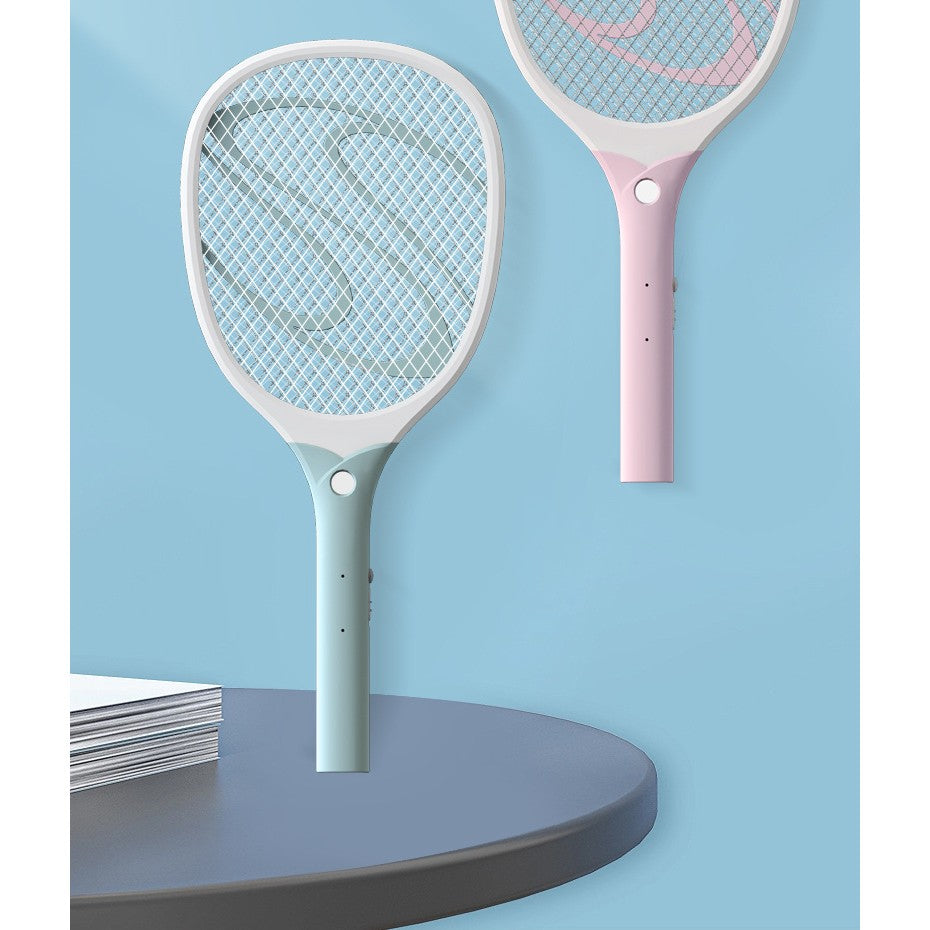 Paleta Electrica pentru Tantari, Muste sau Insecte LED, Kadeny, Reincarcabila, Incarcare USB, Plastic, Casa si Gradina, Anti-insecte, Alb-Albastru