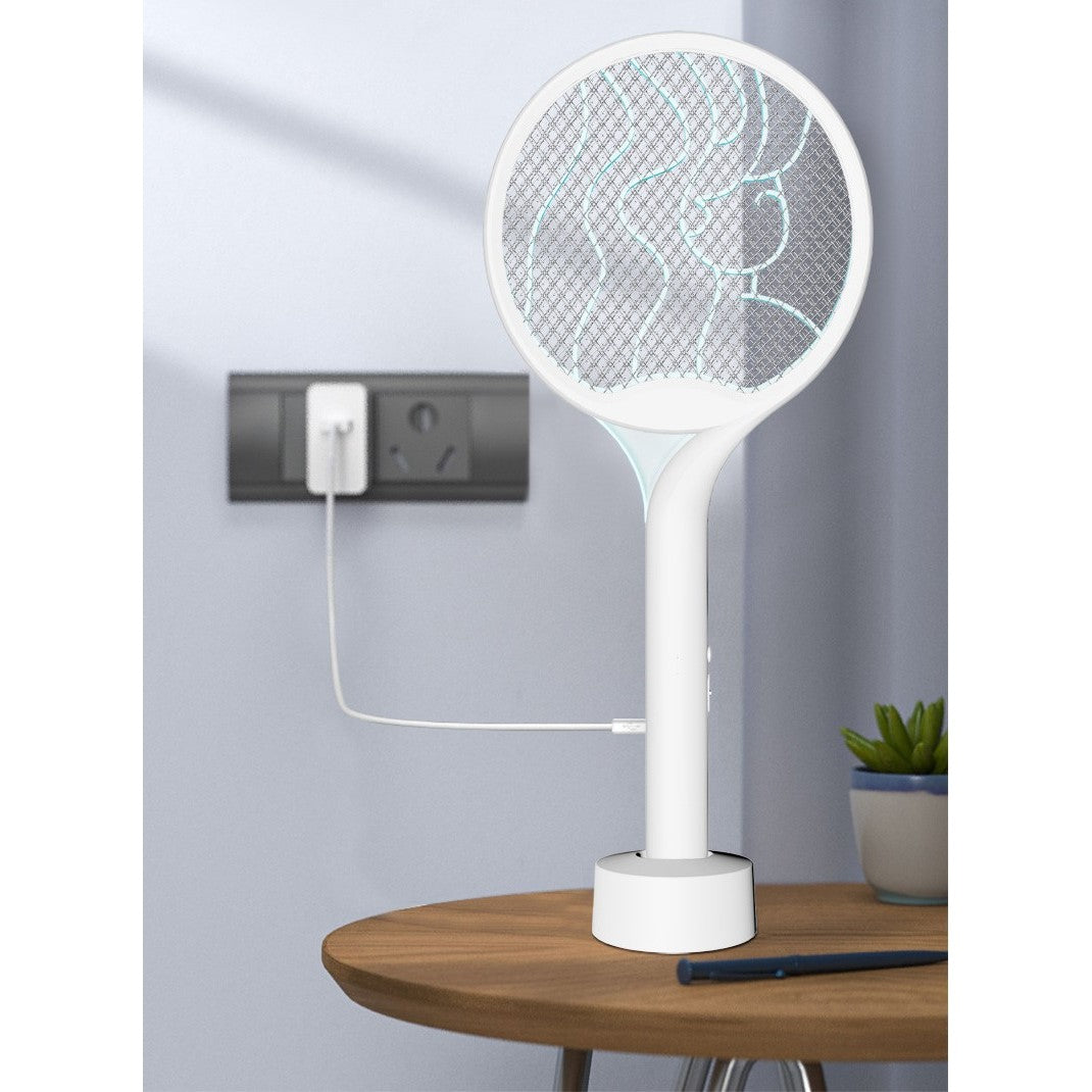 Paleta Electrica pentru Tantari, Muste si Tantari 2in1, Kadeny, Reincarcabila, Incarcare USB, 2600V, Plastic, Casa si Gradina, Anti-insecte, Stand, 23x51 cm, Alb