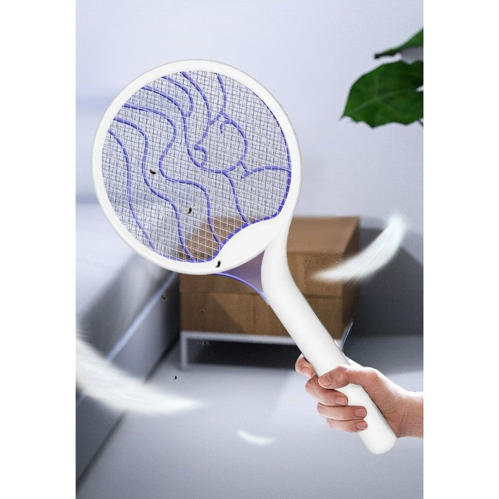 Paleta Electrica pentru Tantari, Muste si Tantari 2in1, Kadeny, Reincarcabila, Incarcare USB, 2600V, Plastic, Casa si Gradina, Anti-insecte, Stand, 23x51 cm, Alb