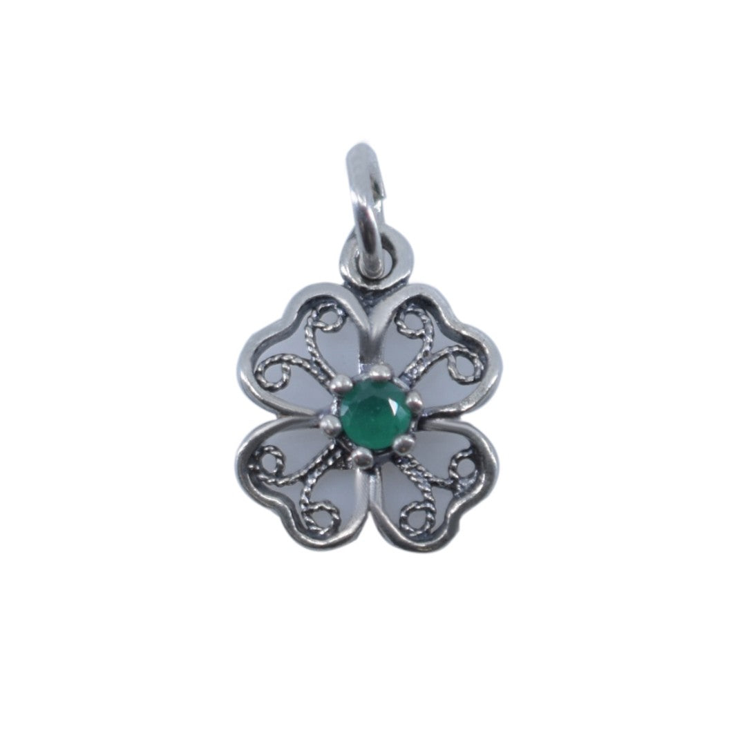 Pandantiv din Argint 925 Trifoi Filigran cu Piatra,0.98 g