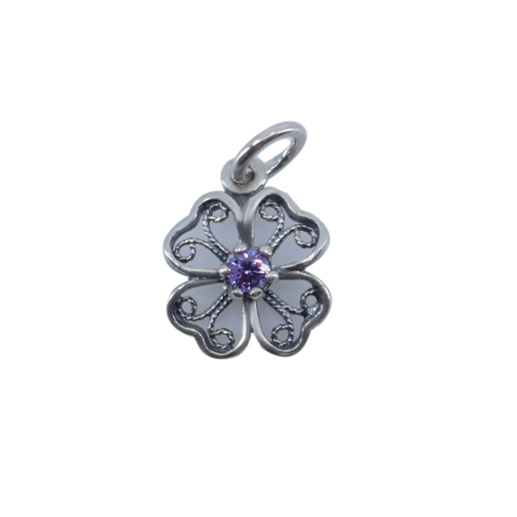 Pandantiv din Argint 925 Trifoi Filigran cu Piatra,0.98 g