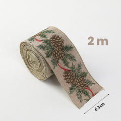 Panglica de Craciun pentru Decor Brad, Kadeny, Panglica Decorativa de Craciun pentru Funde, Imprimeu Conuri de Brad, 200 x 6.3 m, Khaki Verde Maro