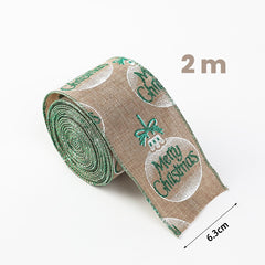 Panglica de Craciun pentru Decor Brad, Kadeny, Panglica Decorativa de Craciun pentru Funde, Imprimeu Globulet Merry Christmas, 200 x 6.3 m, Khaki Alb Verde