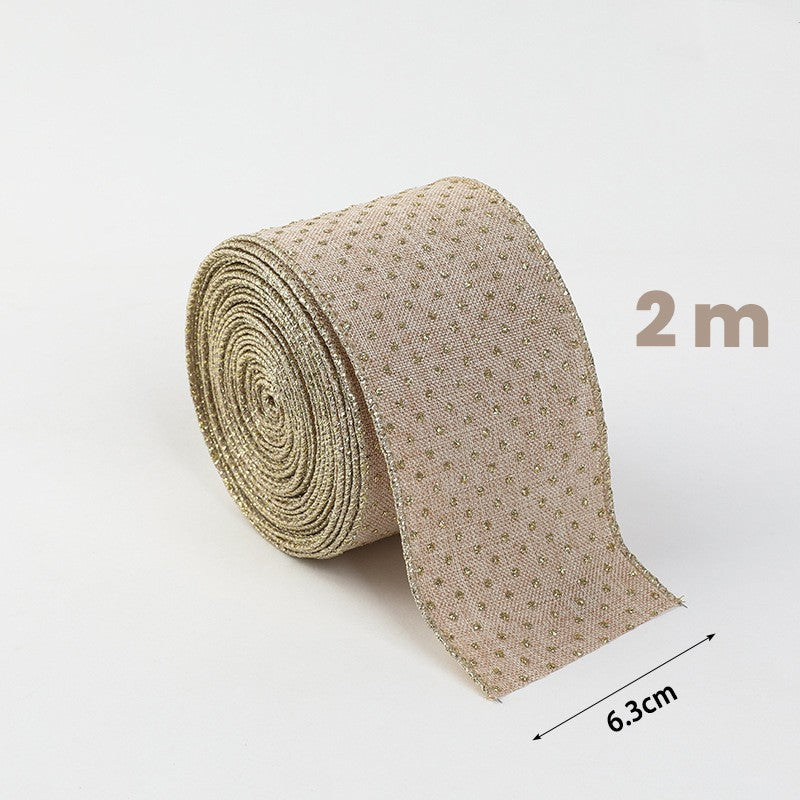 Panglica de Craciun pentru Decor Brad, Kadeny, Panglica Decorativa de Craciun pentru Funde, Imprimeu Puncte Aurii, 200 x 6.3 m, Khaki