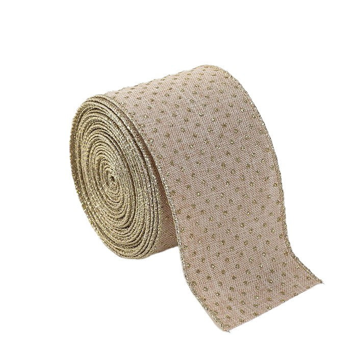 Panglica de Craciun pentru Decor Brad, Kadeny, Panglica Decorativa de Craciun pentru Funde, Imprimeu Puncte Aurii, 200 x 6.3 m, Khaki