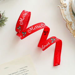 Panglica Decorativa cu Tematica de Craciun, Kadeny, Set din 4 bucat + 1 Rulon Ata Rosie Alba, Panglica pentru Cadou de Craciun Brad si Decor, 2 M per bucata, Model Acadele, Rosu