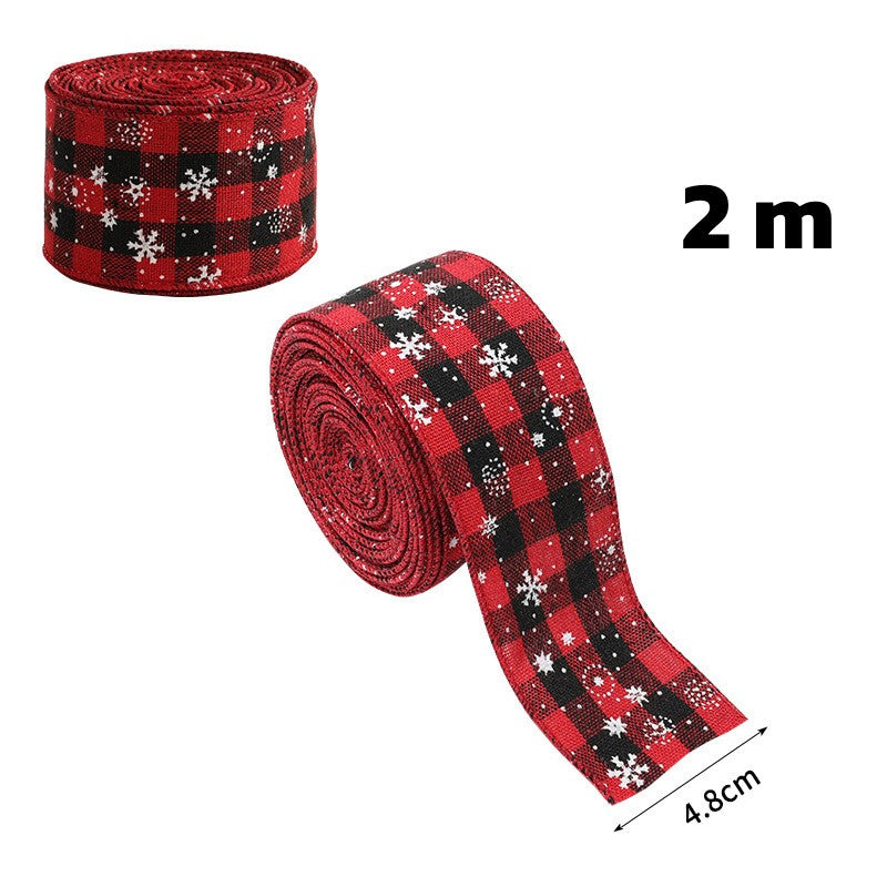 Panglica Decorativa pentru Craciun, Kadeny, Ornament pentru Brad de Craciun, Pretreceri, Panglica cu Design Fulgi, 200 x 4.8 cm, Negru Rosu