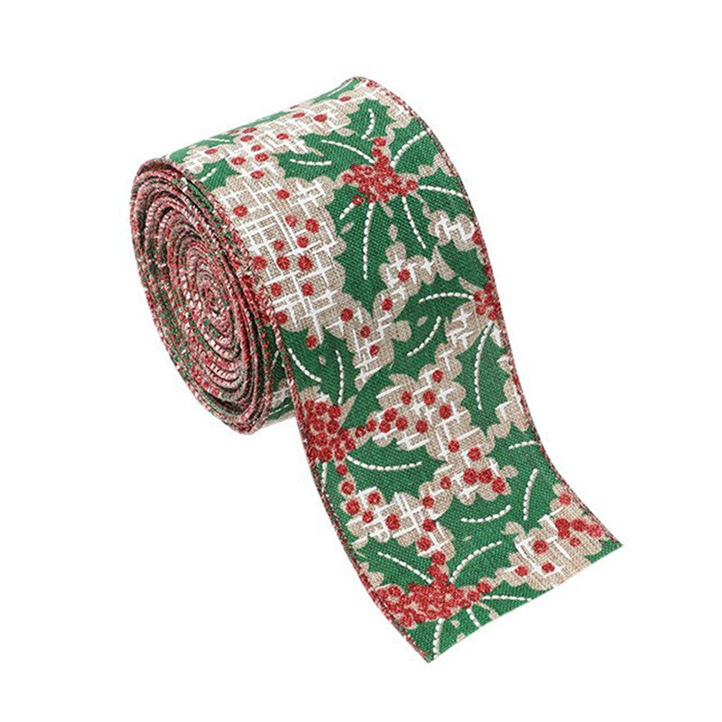 Panglica Decorativa pentru Craciun, Kadeny, Ornament pentru Brad de Craciun, Pretreceri, Panglica cu Design Brad de Craciun, 200 x 6.3 cm, Khaki 