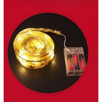 Panglica LED de Craciun Kaveny Aurie, lungime 1 m , 10 LED-uri, Baterii, Alb cald