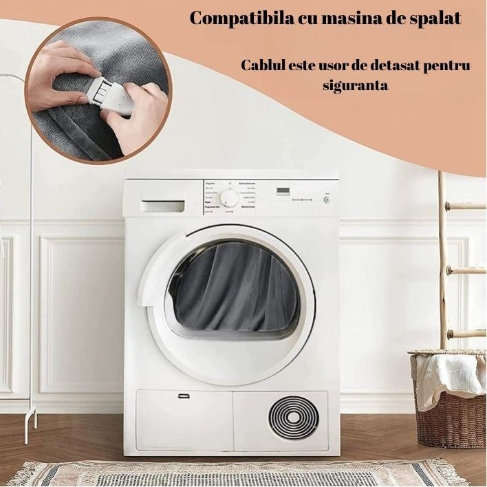 Patura Cu Incalzire Electrica, Kaveny, 100 W, 160x130 cm, 3 Trepte De Incalzire, Flanel, Gri