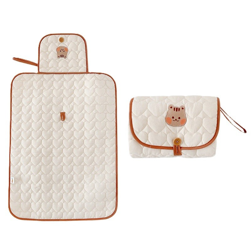 Patura Multifunctionala, Kaveny, pentru Schimbat Scutec, Impermeabila, din Bumbac, 50 x 70 cm, Portabila, Model Veverita, Bej