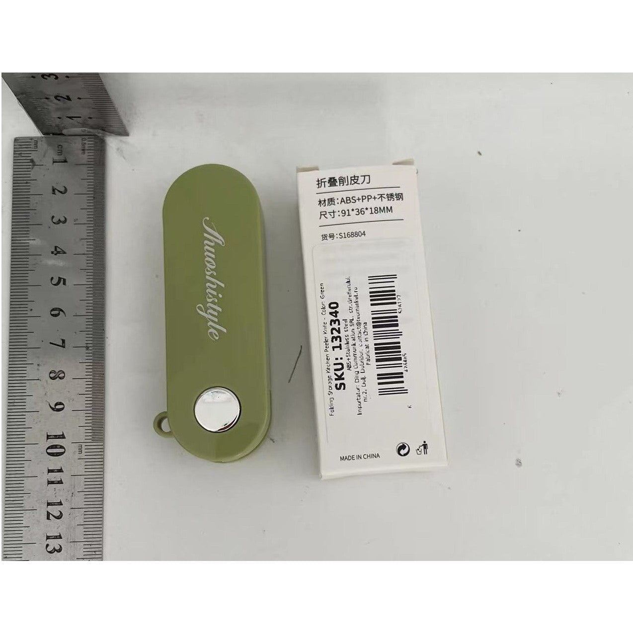 Peeler pentru Legume si Fructe, Kadeny, 3.6 x 9.1 cm, Multifunctional, Curatator Pliabil, din ABS si Otel Inoxidabil, Verde