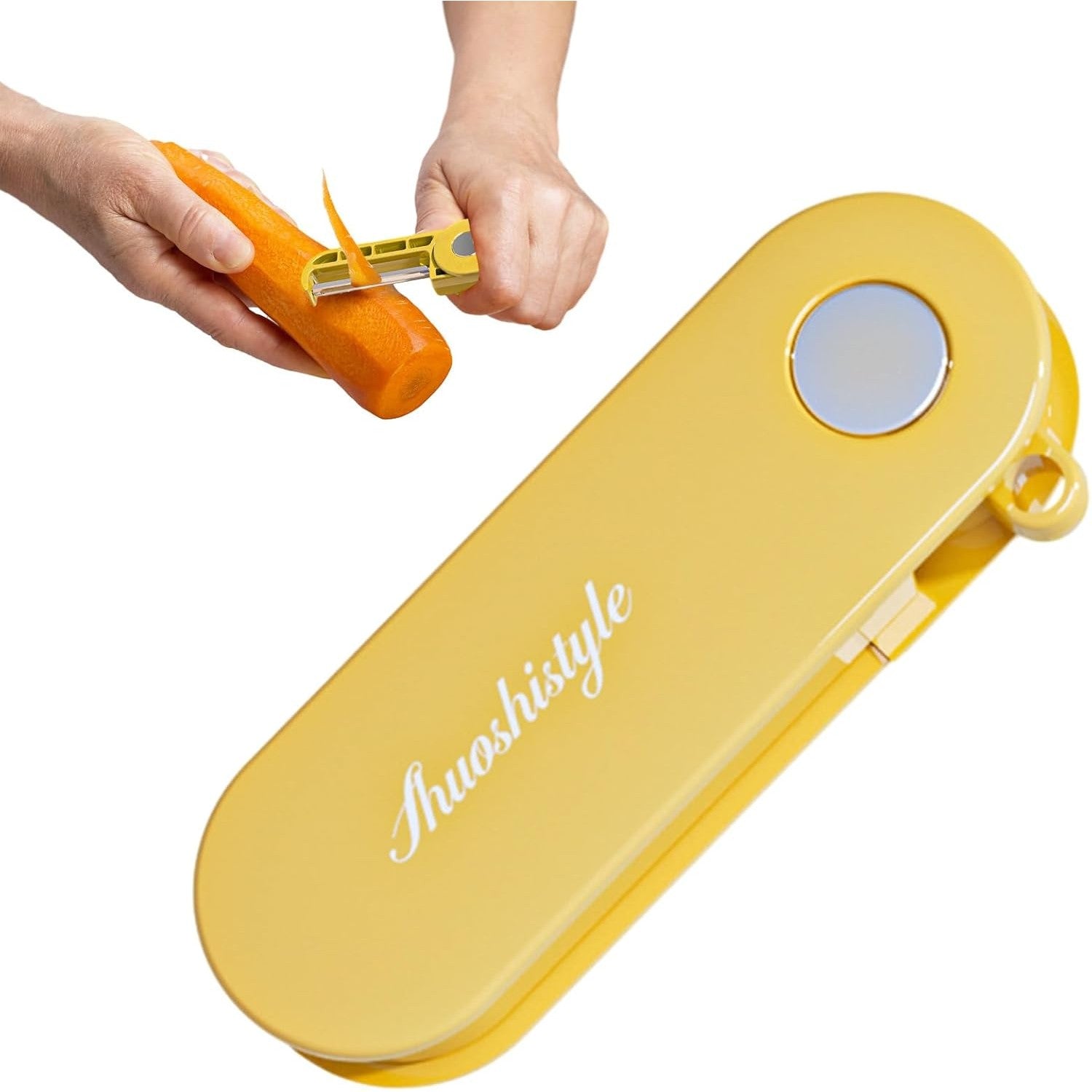 Peeler pentru Legume si Fructe, Kadeny, 3.6 x 9.1 cm, Multifunctional, Curatator Pliabil, din ABS si Otel Inoxidabil, Galben