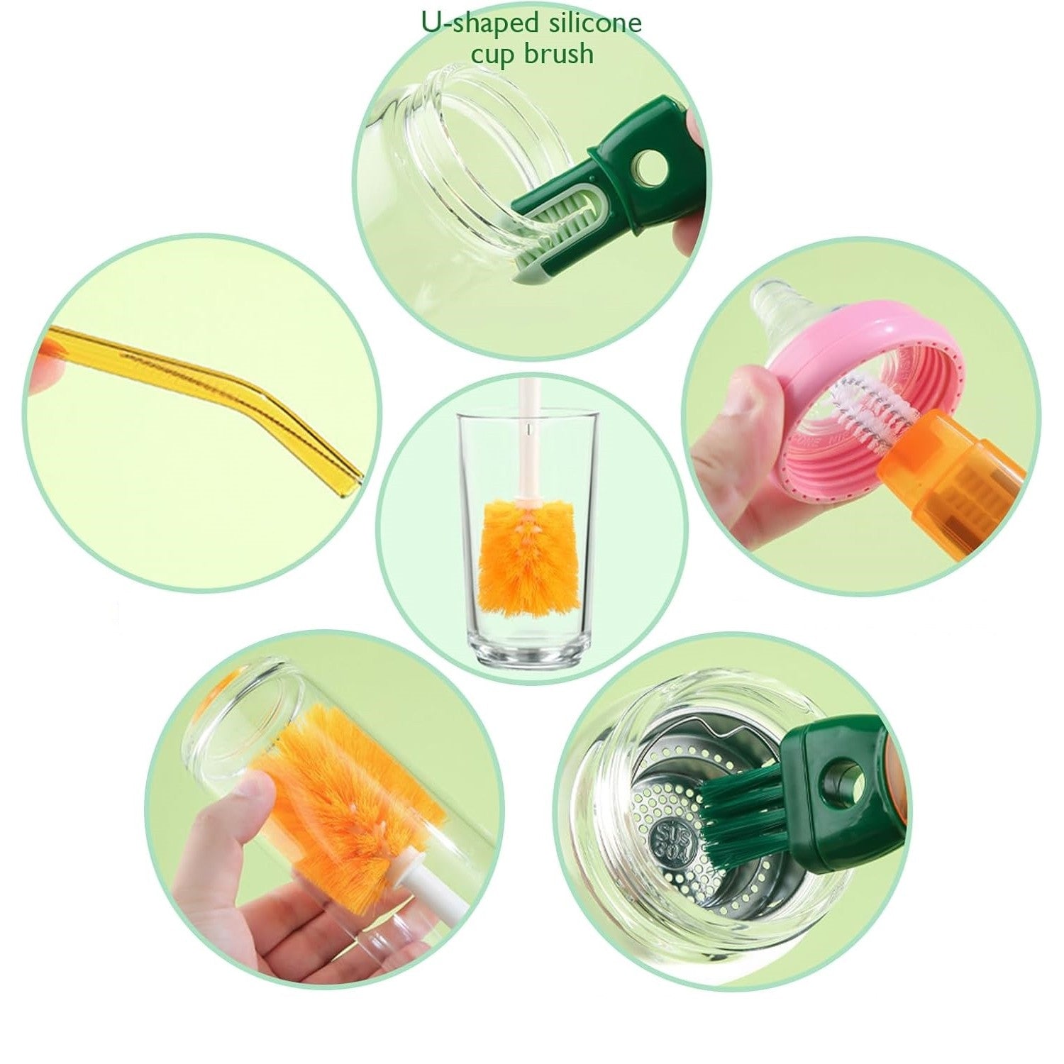 Perie 5 in 1 de Curatat Pahare, Cani, Sticle, Kadeny, cu Maner Lung, Accesorii pentru Spalarea Paielor si Capacelor, Usor de Agatat, 36x7x7cm, Portocaliu-Alb