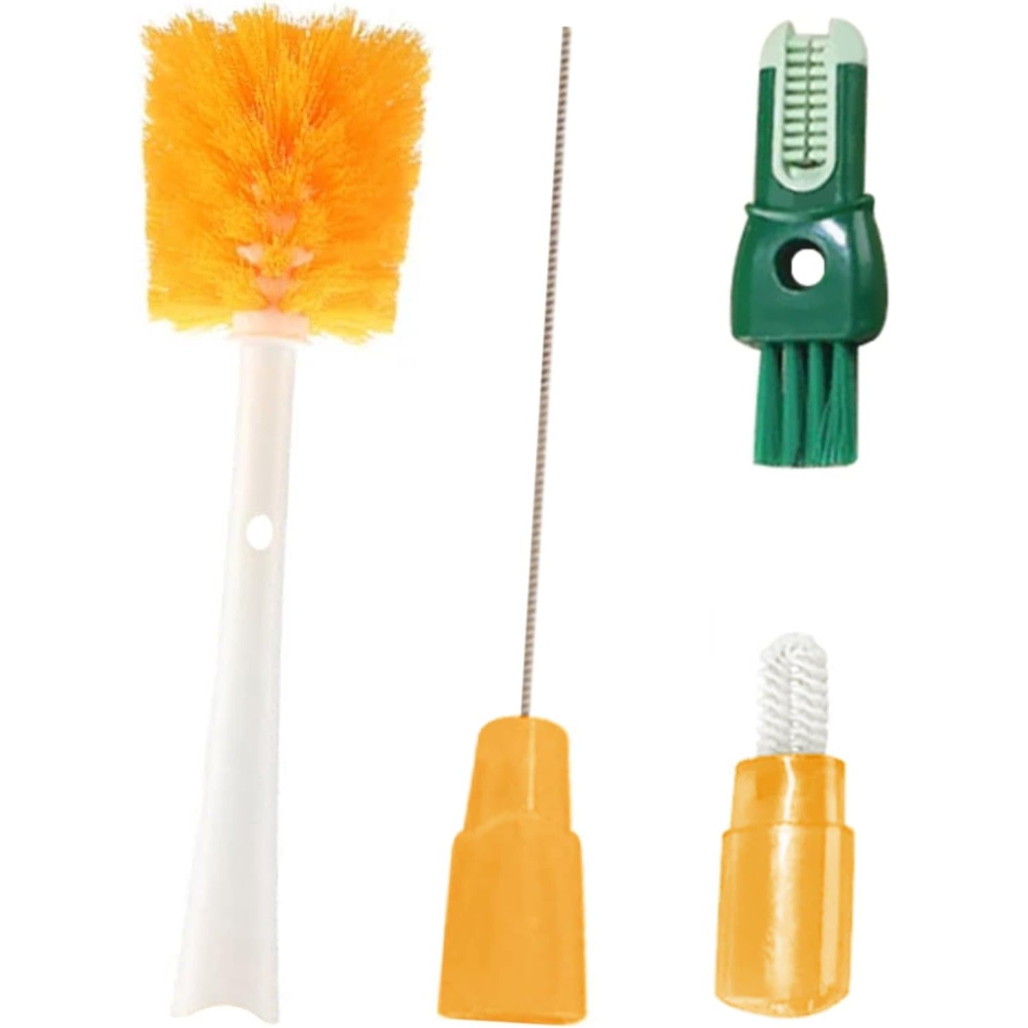 Perie 5 in 1 de Curatat Pahare, Cani, Sticle, Kadeny, cu Maner Lung, Accesorii pentru Spalarea Paielor si Capacelor, Usor de Agatat, 36x7x7cm, Portocaliu-Alb