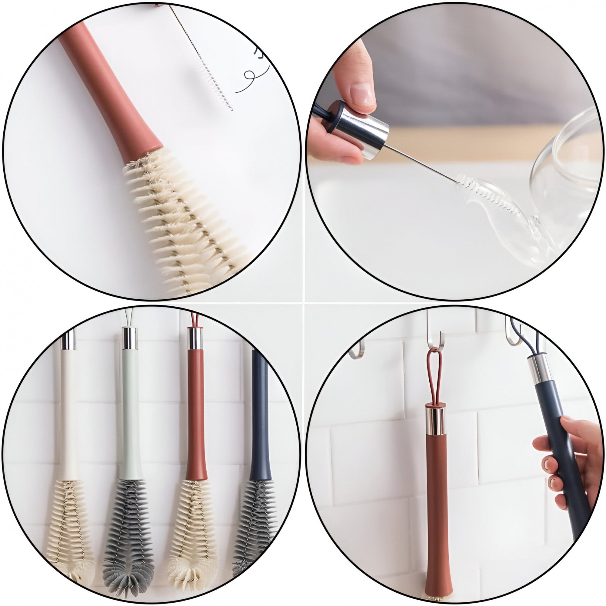 Perie de Curatat Pahare, Sticle, Biberoane, Kadeny, cu Maner Lung, Uz Casnic, Silicon, Ergonomic, 3.9x5.4x38.5cm, Rosu