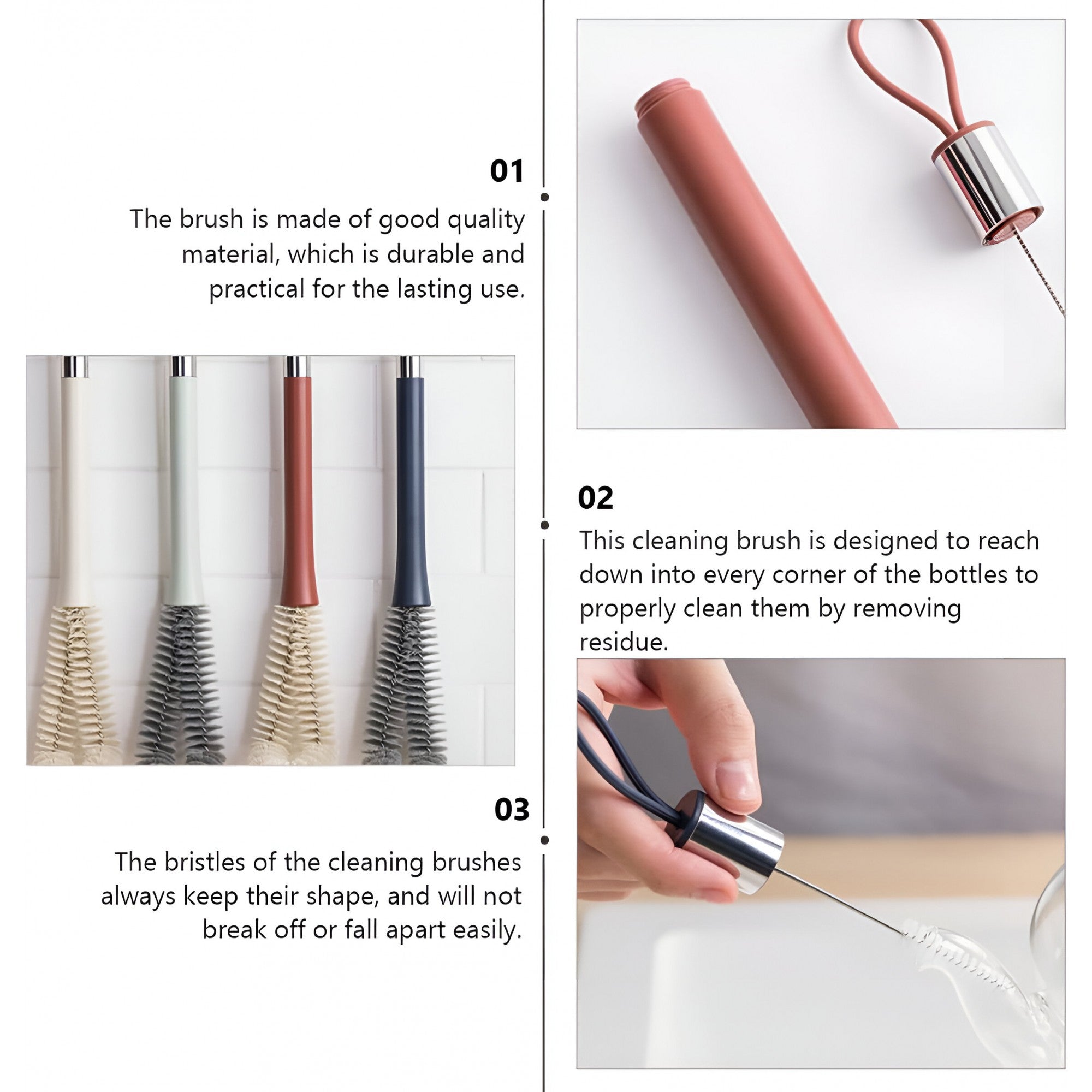 Perie de Curatat Pahare, Sticle, Biberoane, Kadeny, cu Maner Lung, Uz Casnic, Silicon, Ergonomic, 3.9x5.4x38.5cm, Rosu