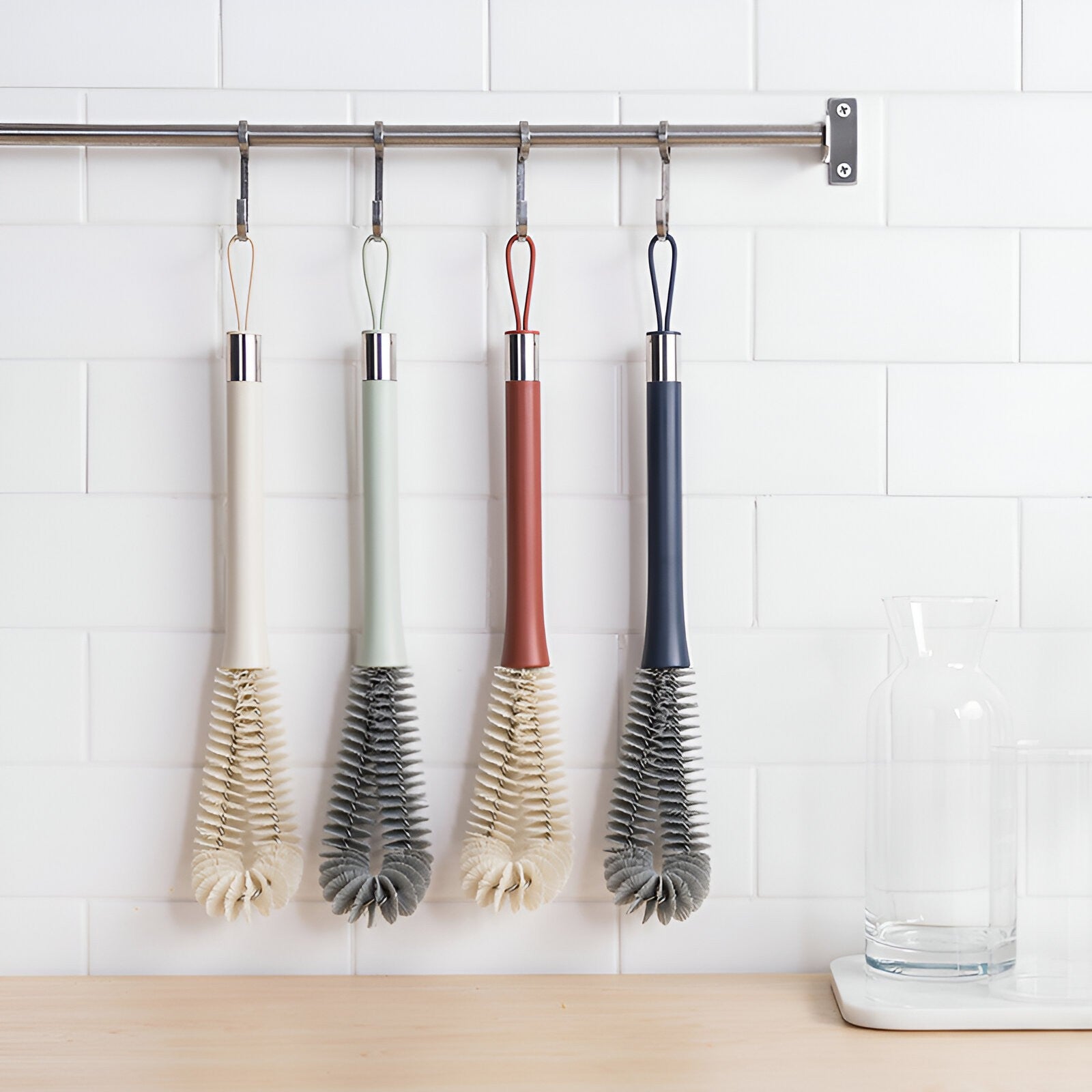 Perie de Curatat Pahare, Sticle, Biberoane, Kadeny, cu Maner Lung, Uz Casnic, Silicon, Ergonomic, 3.9x5.4x38.5cm, Rosu